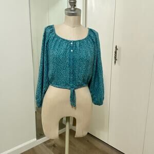 American Eagle Floral Turquoise Print Women’s Lightweight Longsleeve Blouse XS